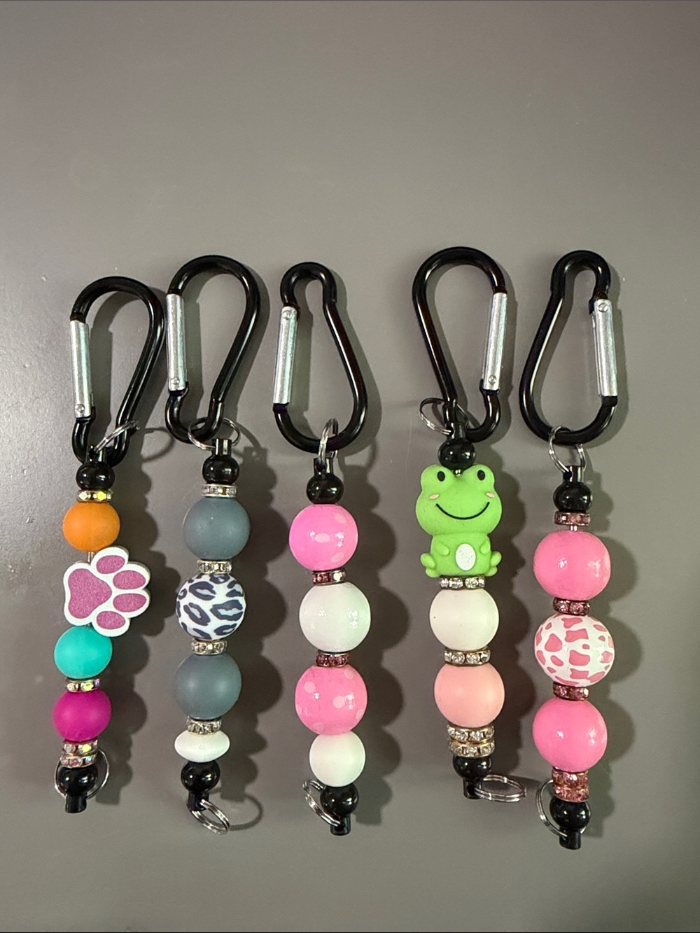 Set of 5 Hand Beaded Keychain Clip - Pink, Green, Multi Color Options